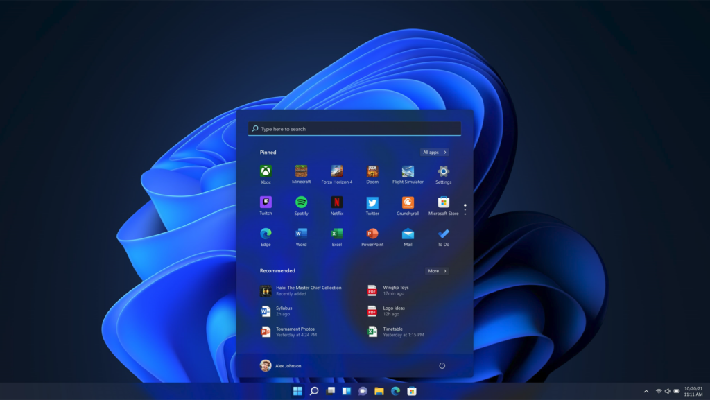 Microsoft Windows i mørk modus. Skjermbilde.